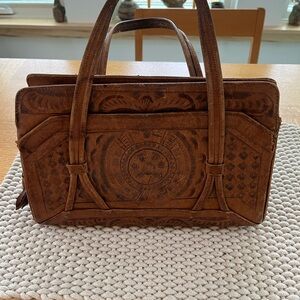 Brown Embossed Leather Handbag